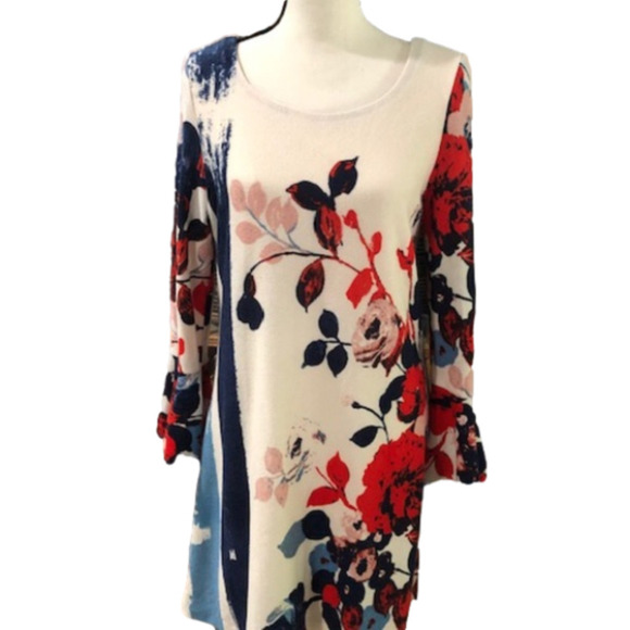 𝅺Anthropologie Maeve Anthousai Floral Sweater Shift Dress, Size Medium - Picture 1 of 9